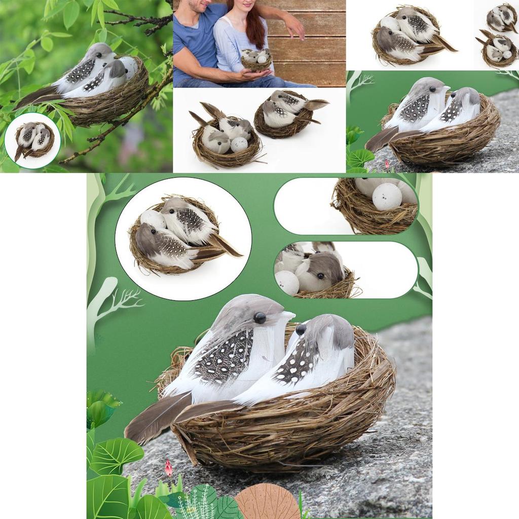 1 Set Realistic Feathered Birds With Nest Birds Egg Artificial Garden Decor Tree