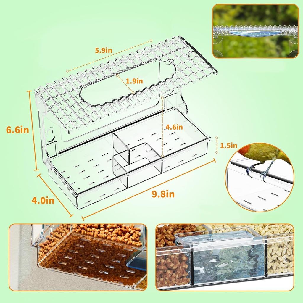 Window Bird Feeder Clear View with 4 Suction Cups Drain Hole for Wild Birds Cardinals