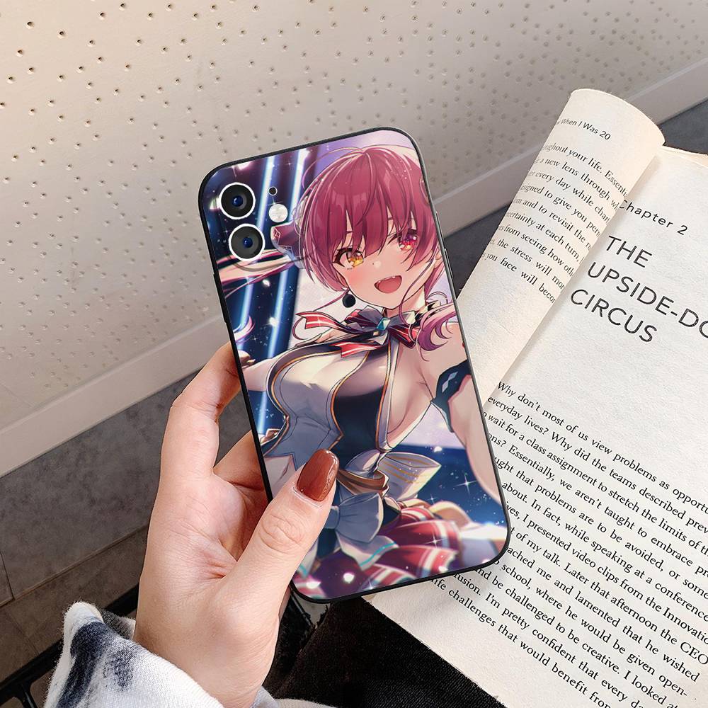 Houshou Marine Anime H-hololive Phone Case For IPhone 17 Air 16 15 14 13 Pro Max 11 12 Black Silicone Cover