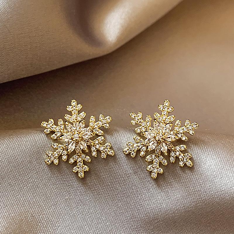 Christmas Snowflake Zircon Crystal Pearl Earrings Stud For Women Dangle Hook Fashion Xmas Party Jewelry Gift
