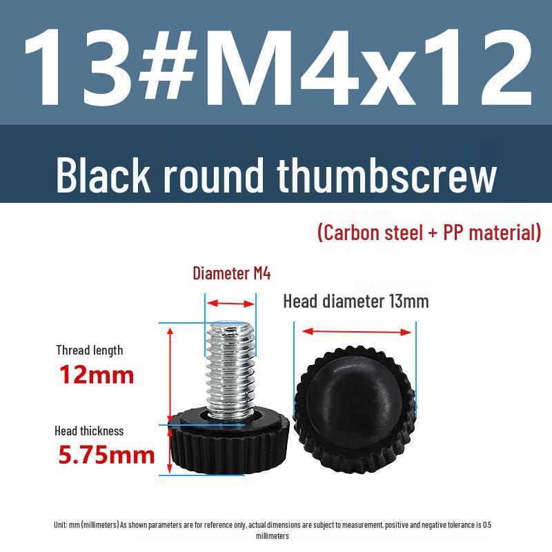 

Yigu Black & White Plastic Knurled Handle Screws - M3M6 Hand-Tightening Round Head Rotating Bolts