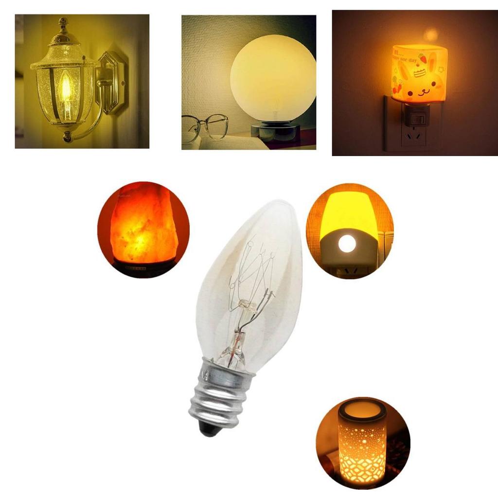 Lâmpada de Luz E14 Prata 220v 10w C7 Ponta Afiada Rosca Pequena Lâmpada de Sal Lâmpada de Aroma Luz Noturna Lâmpada Incandescente
