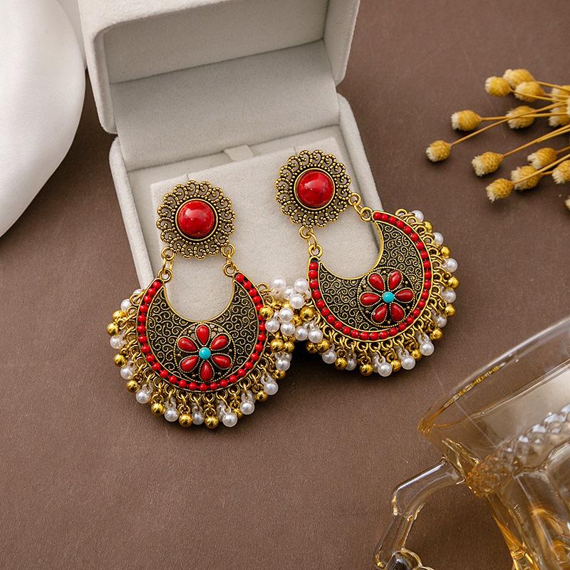 European and American Retro Ethnic Style Bohemian Flower Drop Earrings for Women