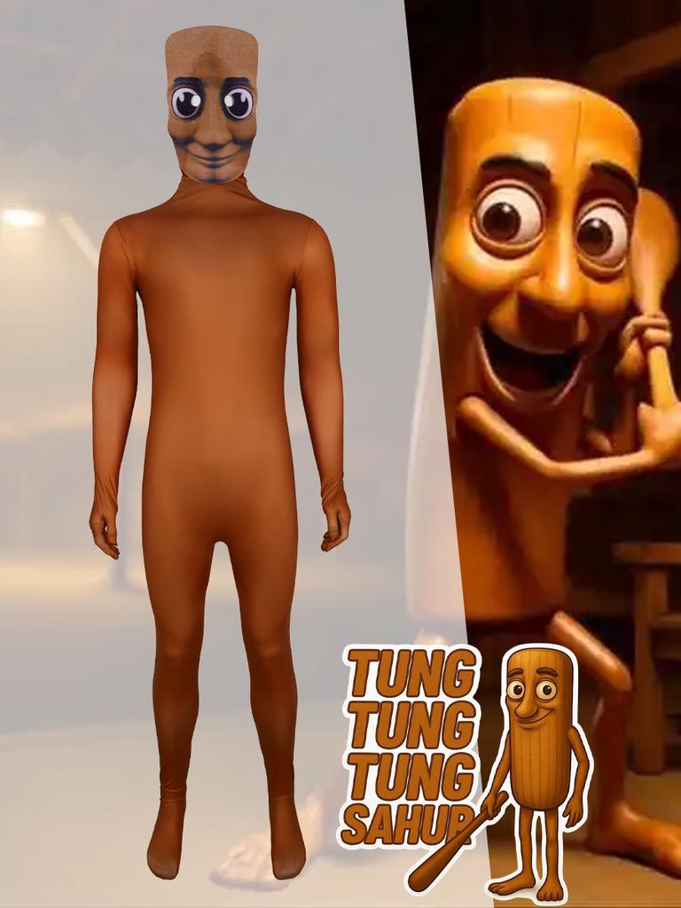 New Tung TungTung Sahur Adult Cosplay For Children Cartoon Jumpsuit Bodysuit Italian Brain Costumes Party Italian Brainrot Gifts