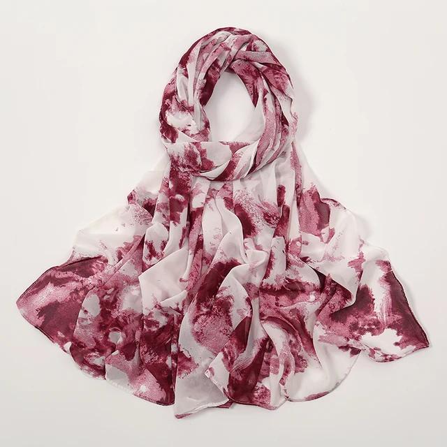 Floral Printed Bubble Chiffon Scarf Hijab Woman Muslim Hijab Long Shawl Maldives Women'S Headband Ramadan Islam Turban