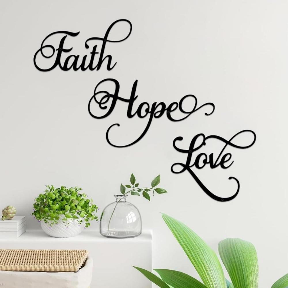3 Pieces Black Metal Wall Decor Inspirational Faith Hope Love Sign Rustic Vintage Word Art Home Bedroom Living Room Farmhouse Letter