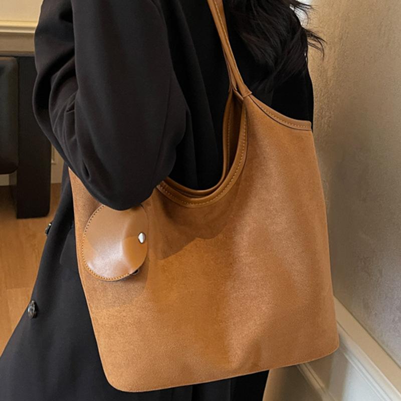 Minimalist tote bag new retro lazy style underarm large bag suede large capacity shoulder bag