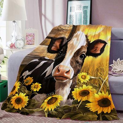 Cow Design Flannel Blanket Soft Warm Throw Blanket Home Lunch Break Blanket For Couch Sofa Office Bed Trave Kids Fashion Gift