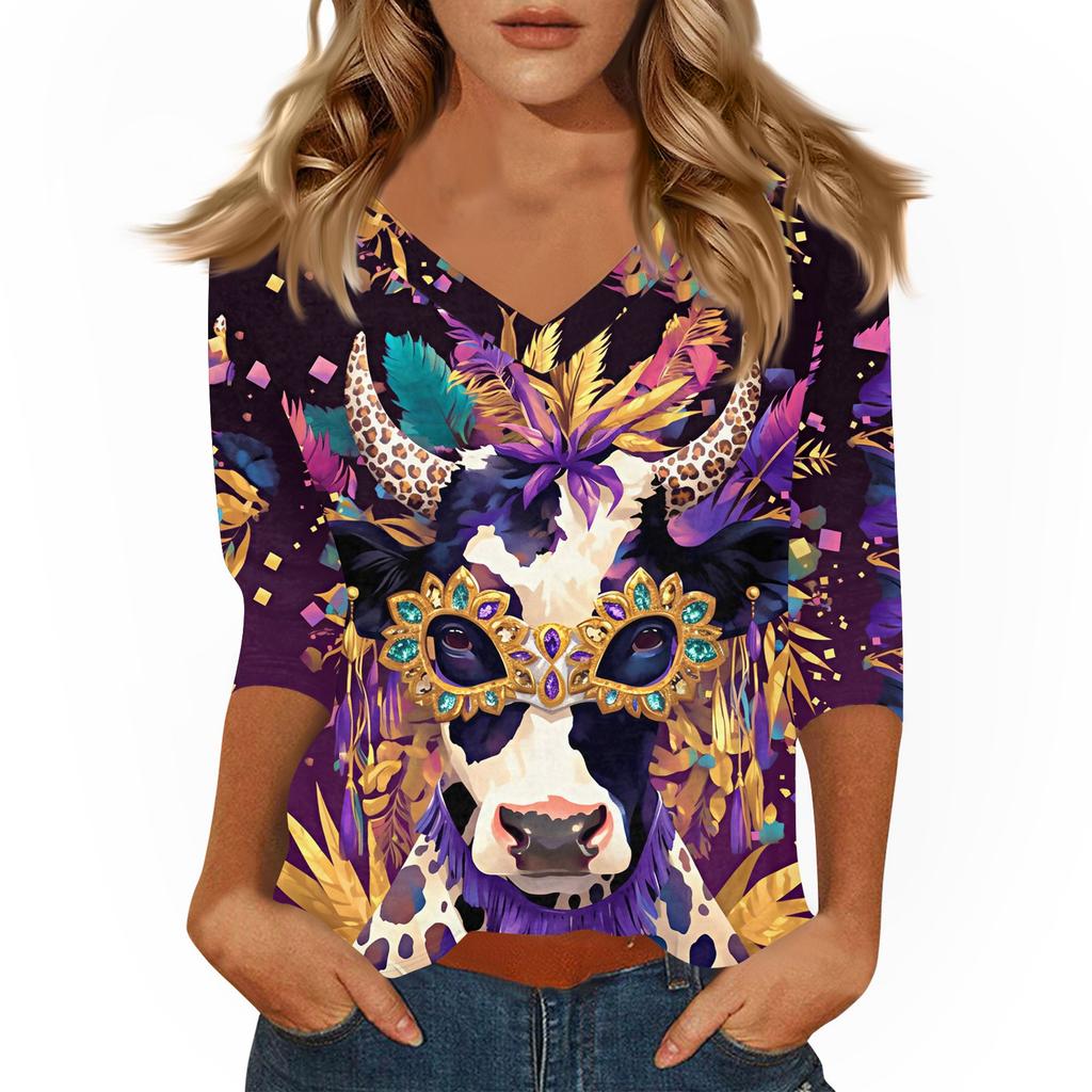 Dámské tričko s potiskem 3/4 rukáv denní víkendová móda základní véčkový výstřih běžný top