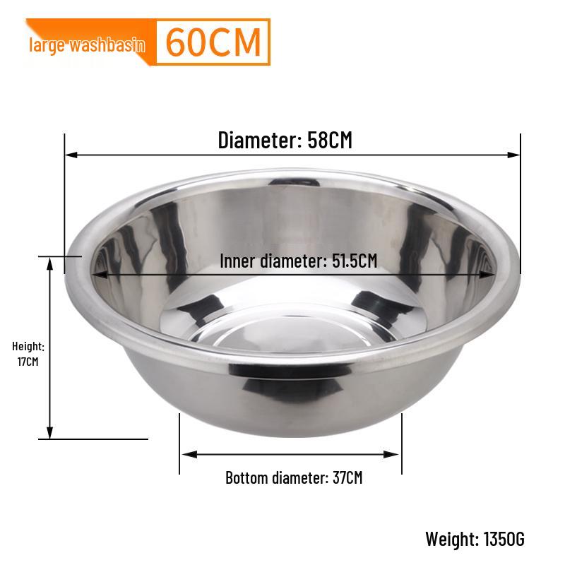 Extra Large Non-Slip Stainless Steel Bowl for Vegetables, Dough Kneading, and Laundry