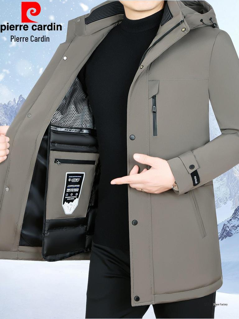 Pierre Cardin Herr 2025 Vinterjacka med Gåsdun och Avtagbart Foder - Tjock, Varm, Mellanlång Rock