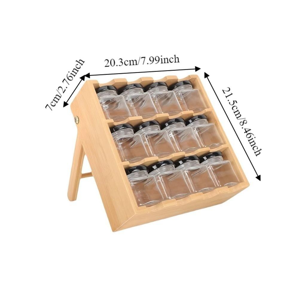 Wooden 12 Grids Spice Rack Space Saving Large Capacity Condiment Storage Shelf with Storage Jars Spice Organizer For Kitchen
