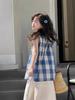Stylish Plaid Stripe Vest & Lace Hem Top Two-Piece Set for Girls - Summer 2026 Collection