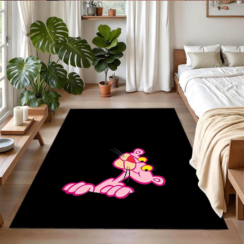 Anti‑Slip Crystal Velvet Floor Rug, Pink Panther Design Carpet for Indoor Living Bedroom Home Decoration