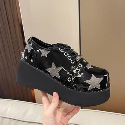 Fashion Punk Platform Wedge Shoes for Women Rivet Decoration Ankle Boots Woman Black Jk Lolita Shoes New Design Patent Leather Lady Shoe