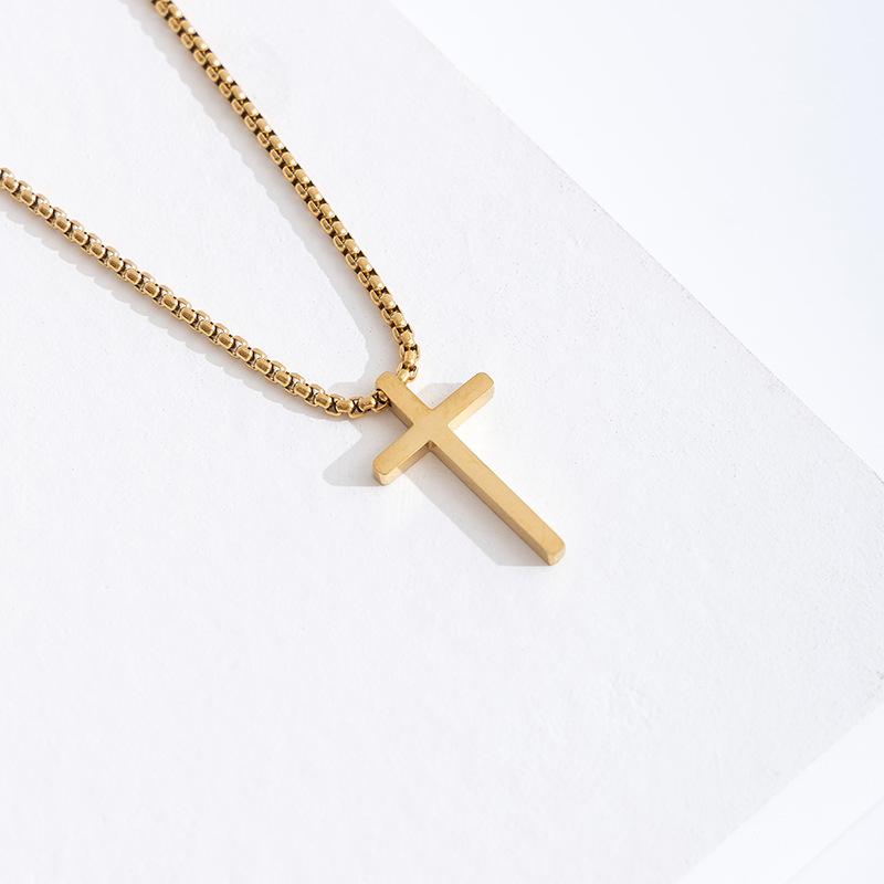 European and American Stainless Steel Cross Necklace Men's Long Pendant Personality Versatile Smooth Titanium Steel Necklace Cross