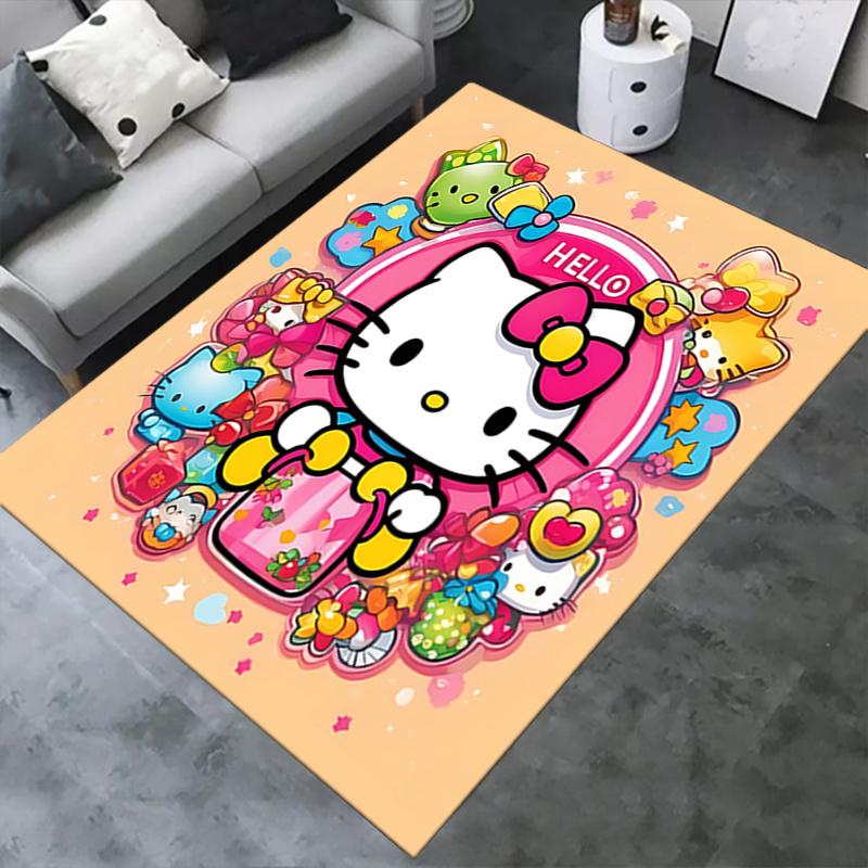 Office Rug Hello Kitty, Characters Anti-Slip Rug, Machine Washable for Living Room, Bedroom, Office, Multiple Sizes, Bedroom Mat, Decorative Mat, Dura