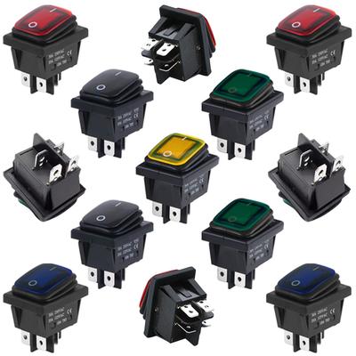 2Pcs KCD4 Waterproof Seal Switch Rocker Switch 4Pin ON-OFF Kcd4 Push Button Switch with LED Light Lamp16A 12V 220V