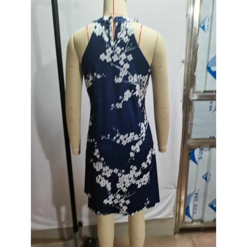 GMXIA Women's Fashion Casual Printed Hanging Neck Hollow Out Dresses