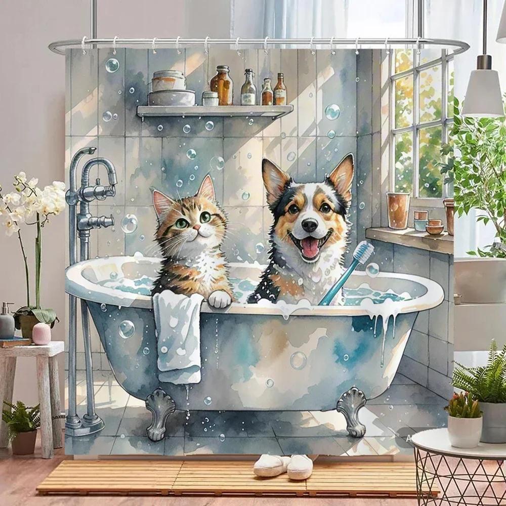 Amusing and creative animal shower curtain waterproof bathroom curtain funny bathing Lion, tiger and bear partition bath curtain