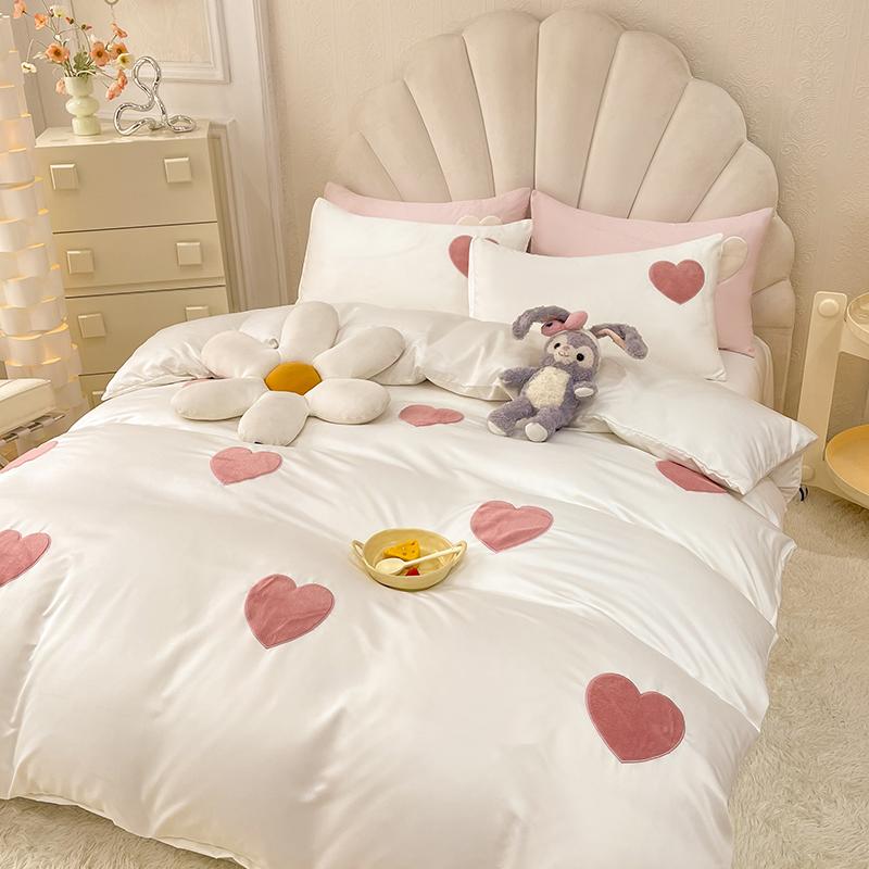 Ins Love Heart Bedding Set Princess Duvet Cover Sheets With Bedspread Single Twin Full Queen Double Size Bedroom Decor For Home