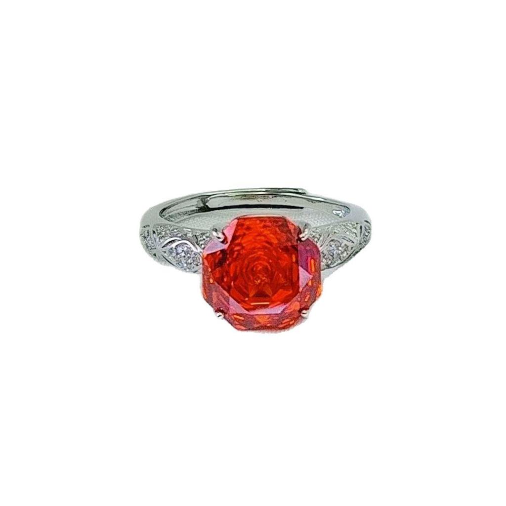 European Style Octagonal Rose Cut High Carbon Diamond & Emerald Women's Ring