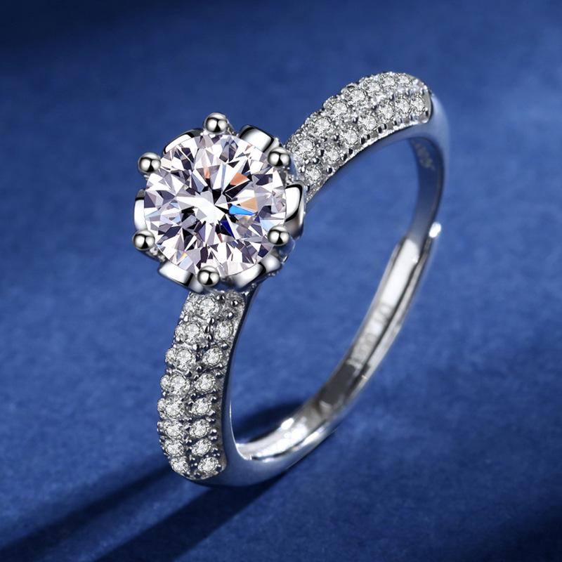 925 Sterling Silver Moissanite Love Ring, PT950 White Gold Plated, Colorfast Luxury Women's Band