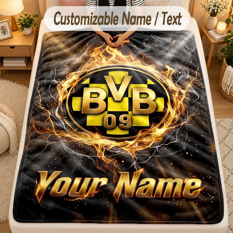 Flannel BlanketBorussia Dortmund Custom Name Text Personalized Soft Warm Throw Blanket Home Decor Gift