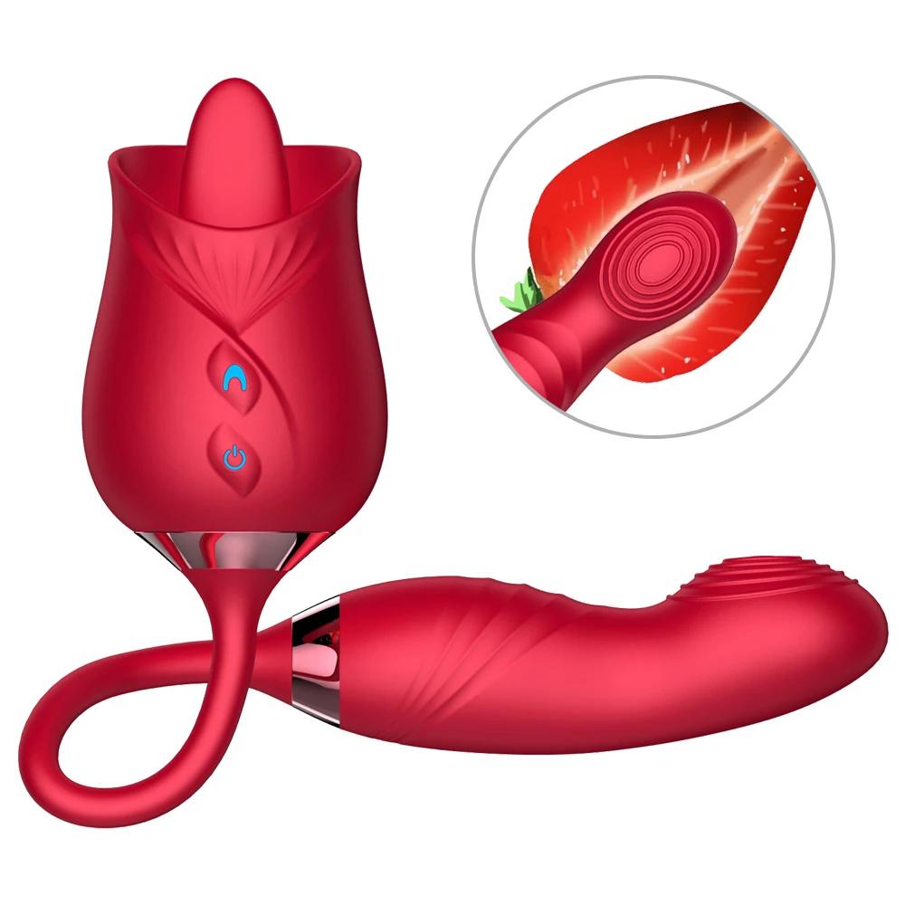 2 In 1 Rose-Sucking Vibrator Women Masturbator Nipple Penetration Vagina Vibrator Dildo Masturbators Adult Supplies Sexy Product
