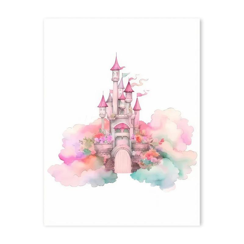 

Красочный замок единорог украшение комнаты для девочки постер мультфильм принцесса радуга холст картина для детской комнаты настенное искусство декор 21cm×30cm NoFrame