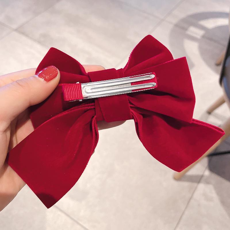Velvet Red Bow Hair Clip for Girls, Chinese New Year Headdress, Princess-Style with Streamers