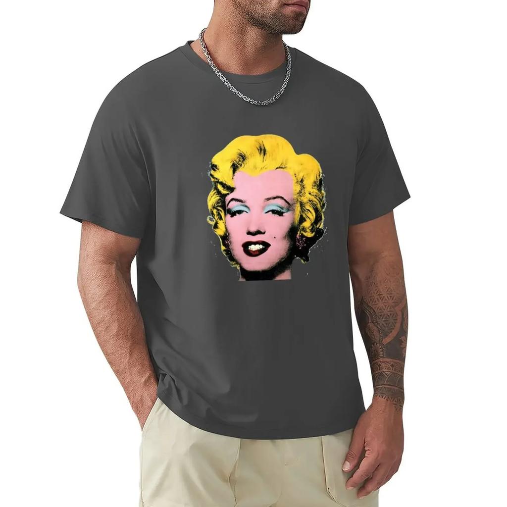 T-shirts unis de mode coréenne pour hommes Andy Marilyn Warhol Monroe Autocollant T-shirt Vêtements pour hommes Harajuku Graphique Surdimensionné coton