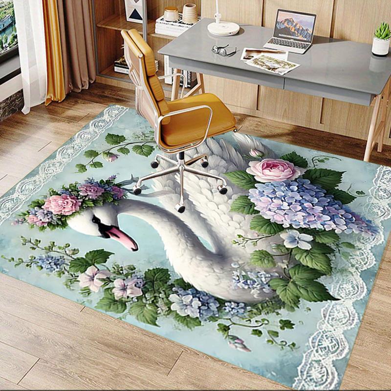 1PC Swan Flowers Anti-slip carpet, suitable for Office, bedroomand playrooms. It can also be used as a sofa footrest cover-R56