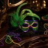 Women's Half Face Masquerade with Sequins and Feathers - Peacock Three Color Design for