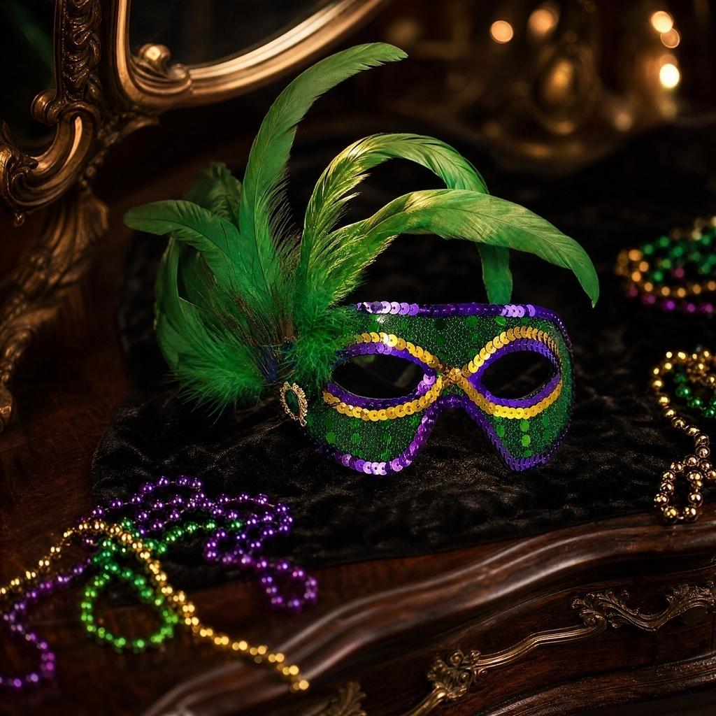 Women's Half Face Masquerade with Sequins and Feathers - Peacock Three Color Design for