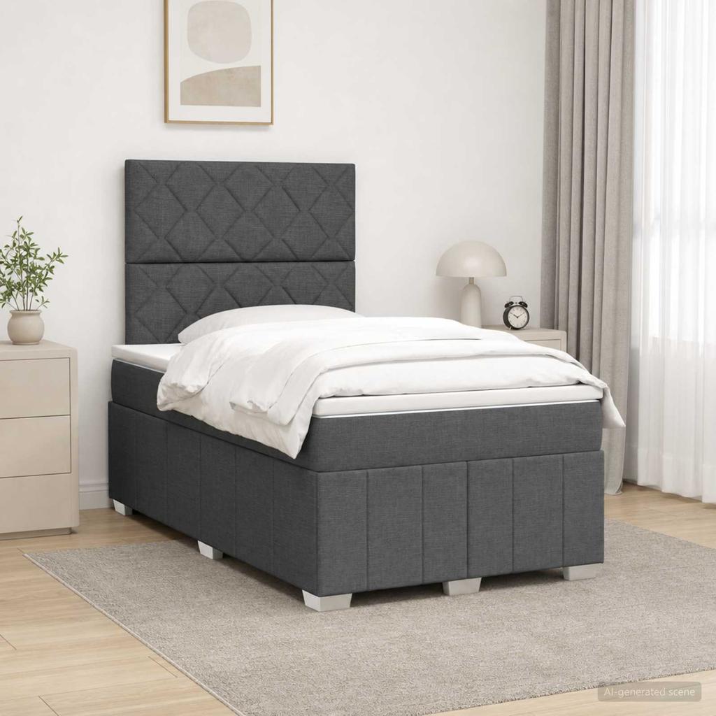 Box Spring Bed with Mattress Dark Grey 120 X 200 Cm Fabric