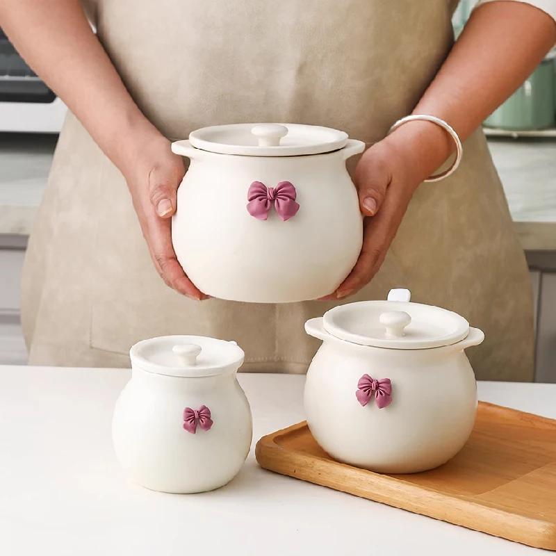 Household Ceramic Seasoning Pot Container with Lid Spoon Ceramic Sugar Bowl Seasoning Box Salt Pot Tea Pot Kitchen Countertop