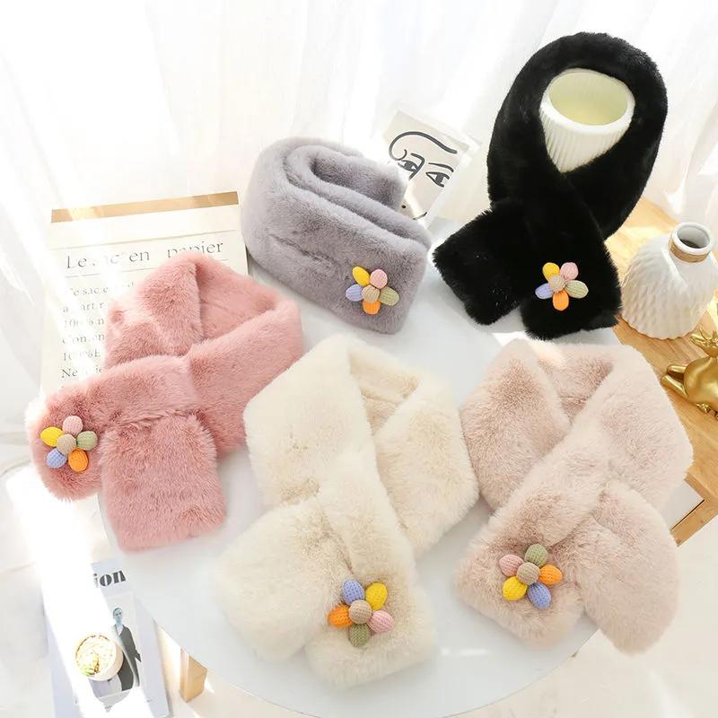 

Корейский шарф, женский осенне-зимний шарф с имитацией кроличьего меха, милый цветок, универсальный плюшевый утолщенный теплый шарф