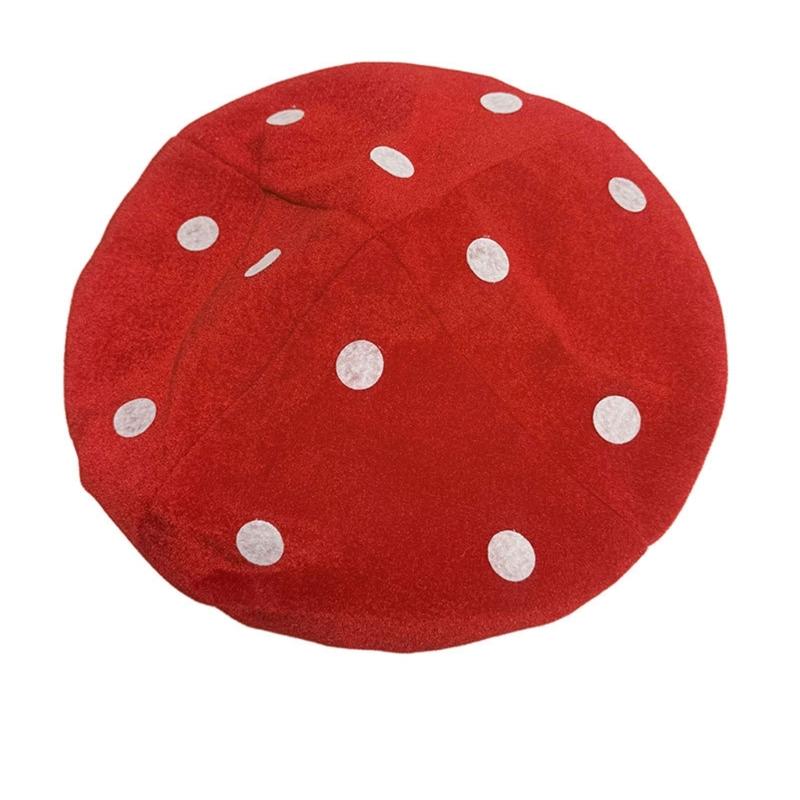 Mushroom Cosplay Hat Plush White Dot Costume Headwear with Elastic Underchin Band for Halloween Party Wear and Stage Use