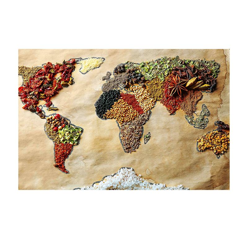 

Spices Map Canvas Painting Grains Spoon Peppers Wall Art Kitchen Poster Print Decorative Picture For Dining Room Home Decor Unframed 20x30cm