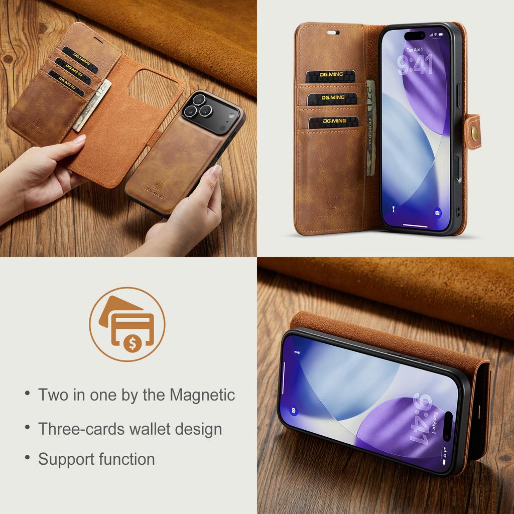DG.MING dla iPhone 17 Pro Max Etui Odpinany Pokrowiec na Telefon ze Skóry Licowej