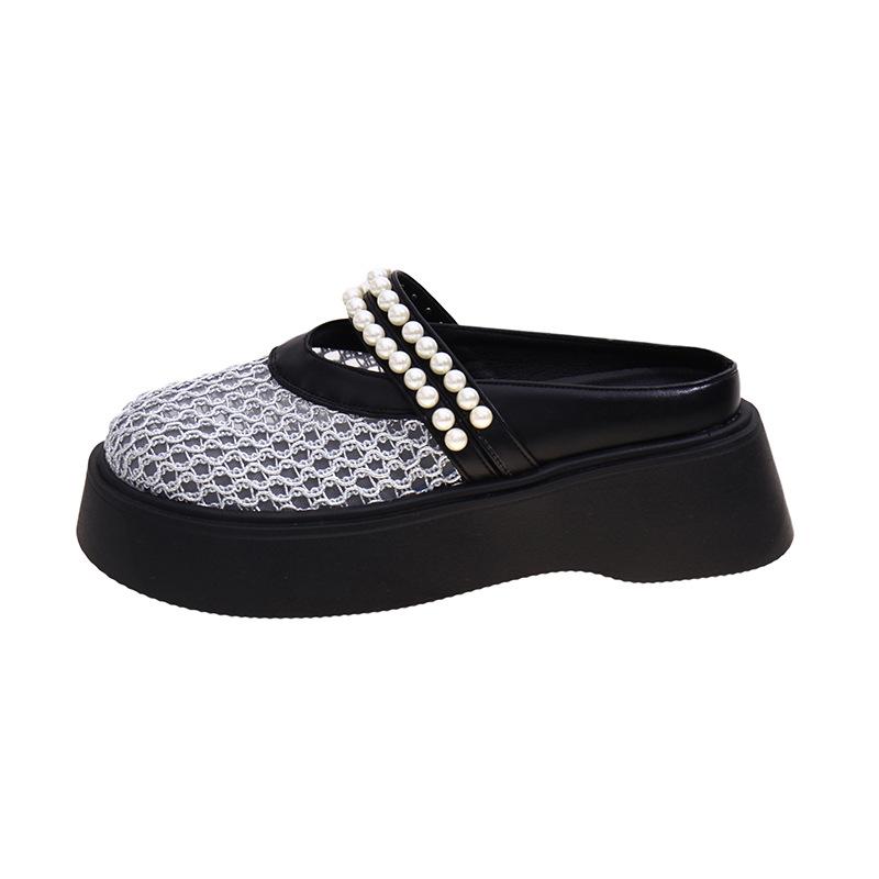Woven bag head slippers women's summer sandals 2025 new thick-soled Mary Jane shoes hollow hole shoes