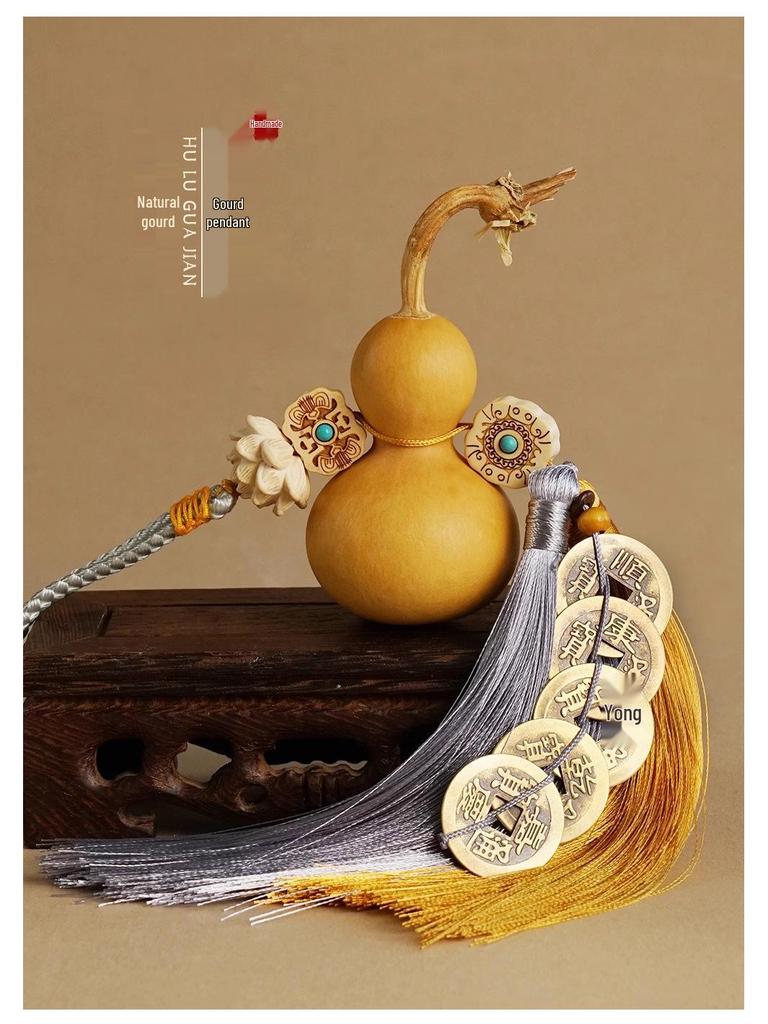 Decor cu monede de buxus pentru intrare auspicioasă: Calabază Naturală & Cinci Monede Imperiale pentru Dormitor & Camera de Zi