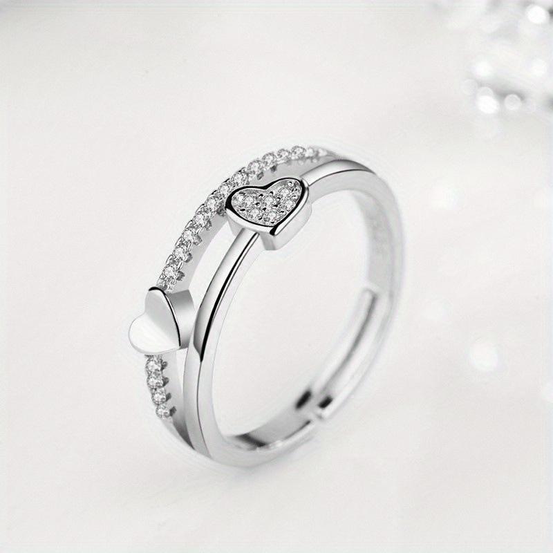 1Pc Fashionable and Fashionable Heart-shaped Inlaid Synthetic Zircon Movable Mouth Ring Multi-functional Ring