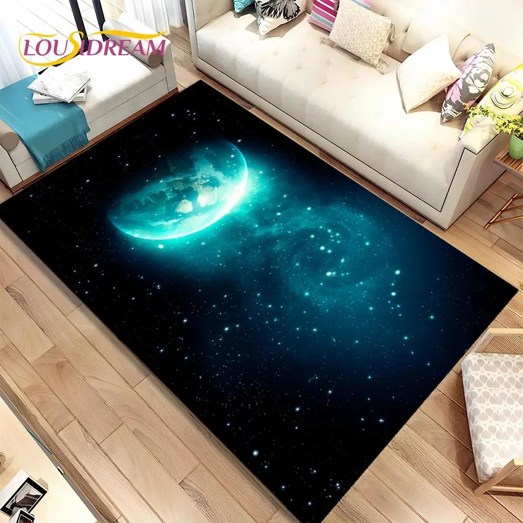 3D Space Fixed Stars Galaxy Earth Area Rug,Carpet Rug for Home Living Room Bedroom Sofa Doormat Decor,Kids Non-slip Floor Mat HD