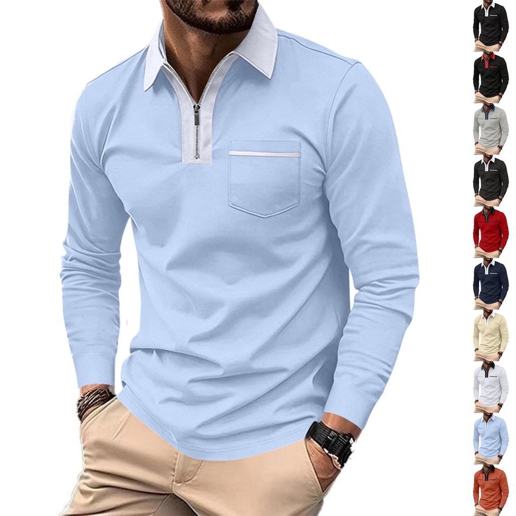 Men's Long Sleeve Shirt Slim Fit Color Block with Pocket