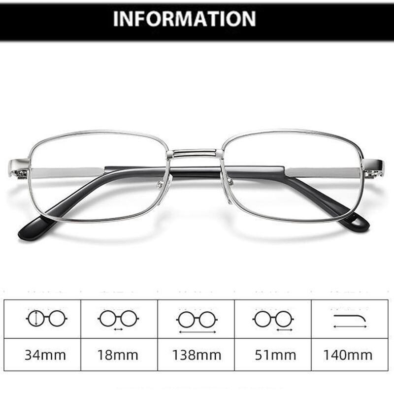 Square Anti-Fog Anti-Scratch Crystal Reading Glasses For Men Presbyopic Eyewear With Glass Lenses Metal Hyperopia Eyeglasses+3.5