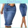 Denim Skirt High Women Waist Button Zipper Fly Multi Pockets Midi Skirt Solid Color Hip Wrapped Tassel Hem Washed Skirt
