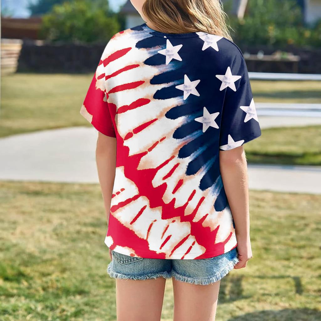 Kids Independence Day Print Round Neck Short Sleeve Casual T-shirt