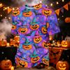 Men's Casual Corduroy Short Sleeve Crew Neck Lightweight Breathable Shirt Halloween Pumpkin Print Design Comfortable Fit